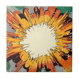 Kleurrijke Oranje Pop Art Uitbarsting Zwarte Snelh Tegeltje