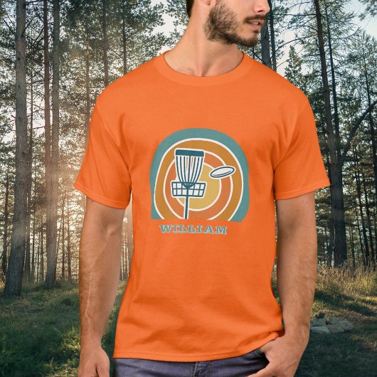 Kleurrijke oranje Retro Disc Golf T-shirt