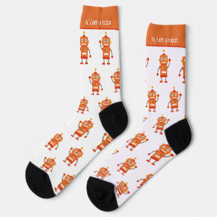 Kleurrijke Oranje Robot Patroon en Tekst Sokken