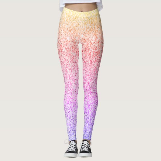 Kleurrijke oranje roos roze faux sparkles leggings (Voorkant)