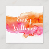 Kleurrijke, Oranje, roze Waterverf Kleurenplastic Vierkante Visitekaartje (Achterkant)