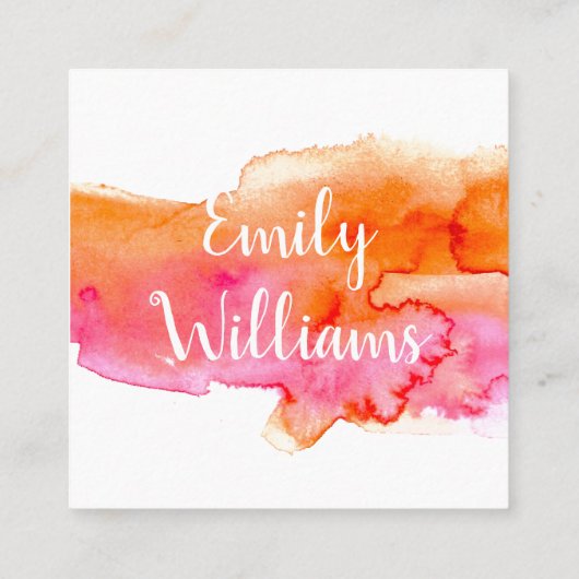 Kleurrijke, Oranje, roze Waterverf Kleurenplastic Vierkante Visitekaartje (Achterkant)