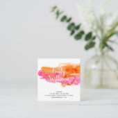 Kleurrijke, Oranje, roze Waterverf Kleurenplastic Vierkante Visitekaartje (Staand voorkant)