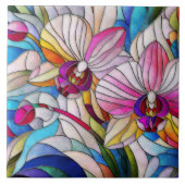 Kleurrijke orchidee bloem mozaïek kunst tegeltje (Voorkant)