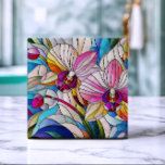 Kleurrijke orchidee bloem mozaïek kunst tegeltje<br><div class="desc">Kleurrijke orchidee bloem mozaïek kunst</div>