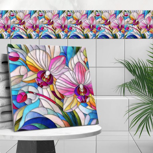 Kleurrijke orchidee bloem mozaïek kunst tegeltje