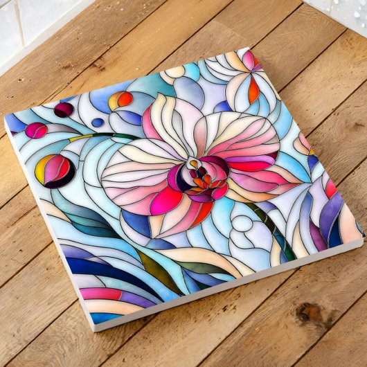 Kleurrijke orchidee bloem mozaïek kunst tegeltje