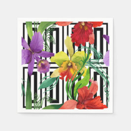 Kleurrijke orchidee bloemen aquarel patroon servet