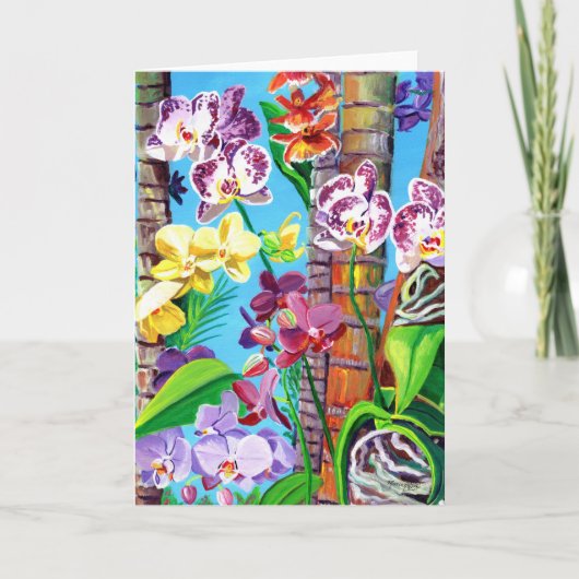 Kleurrijke orchideeën met Palm Trees Card Kaart (Voorkant)