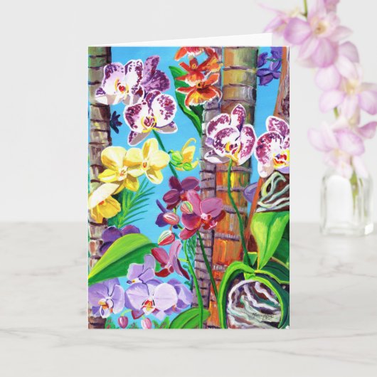 Kleurrijke orchideeën met Palm Trees Card Kaart (Orchidee)