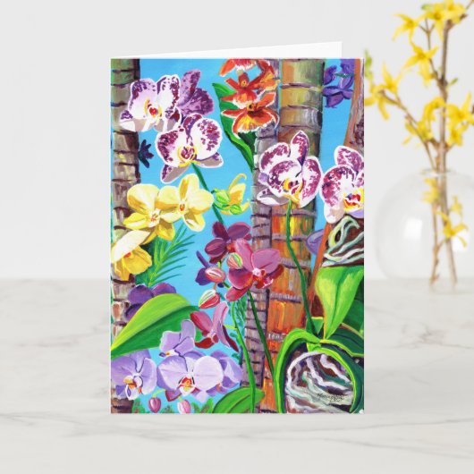 Kleurrijke orchideeën met Palm Trees Card Kaart (Gele Bloem)