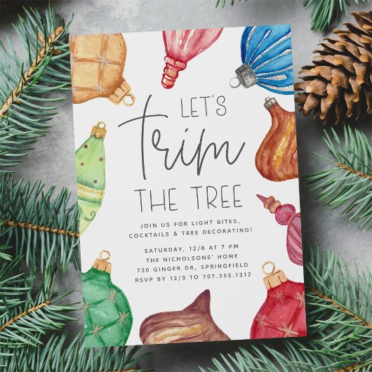 Kleurrijke Ornamenten Christas Tree Trimming Party Kaart