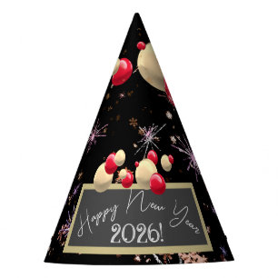 Kleurrijke ornamenten confetti 2026 nieuwjaarsfees feesthoedjes