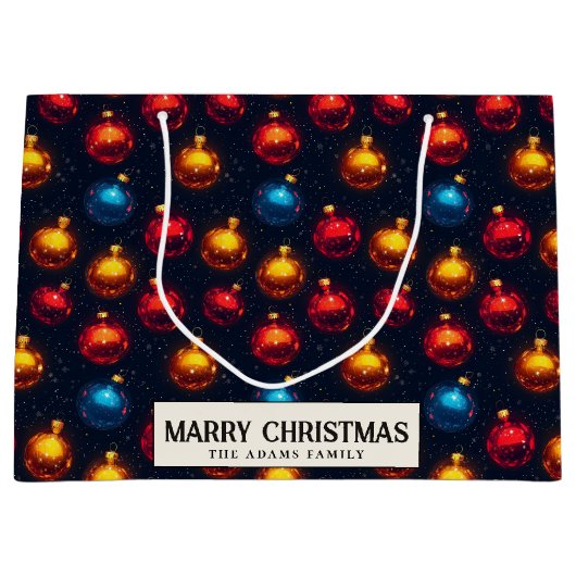 Kleurrijke Ornamenten Custom Merry Christmas Groot Cadeauzakje (Voorkant)