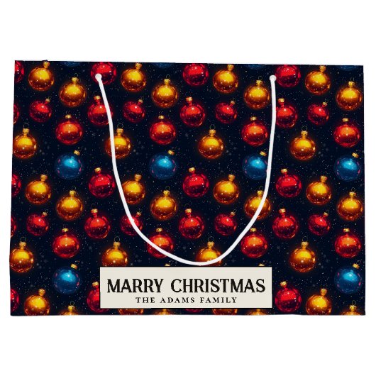 Kleurrijke Ornamenten Custom Merry Christmas Groot Cadeauzakje (Achterkant)