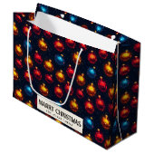 Kleurrijke Ornamenten Custom Merry Christmas Groot Cadeauzakje (Voorkant Gekanteld)