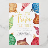Kleurrijke Ornamenten kerstboomtrimpartij Folie Uitnodiging (Voorkant)