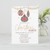 Kleurrijke Ornamenten String Lights Red Christmas Kaart (Staand voorkant)