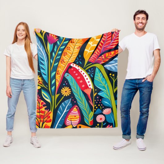 Kleurrijke Otomi Floral Art Fleece Deken (In situ)