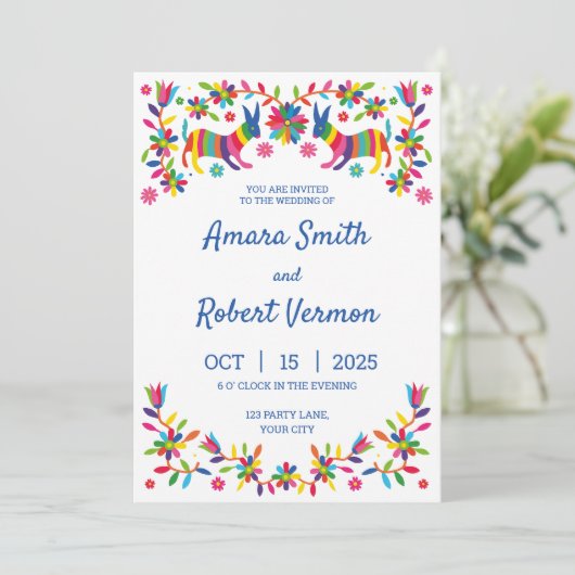 KLEURRIJKE OTOMI MEXICAANSE UITNODIGING (Staand voorkant)