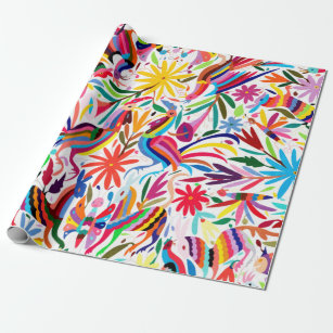 Kleurrijke Otomi-printer, Floral/Animal Pattern Cadeaupapier
