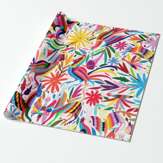 Kleurrijke Otomi-printer, Floral/Animal Pattern Cadeaupapier (Uitgerold)