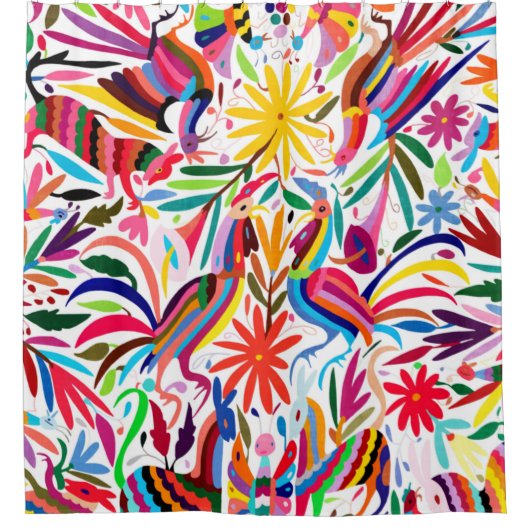 Kleurrijke Otomi-printer, Floral/Animal Pattern Douchegordijn (Voorkant)