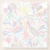 Kleurrijke Otomi-printer, Floral/Animal Pattern Glazen Onderzetter (Achterkant)