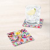 Kleurrijke Otomi-printer, Floral/Animal Pattern Kartonnen Onderzetters (Insitu)