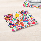 Kleurrijke Otomi-printer, Floral/Animal Pattern Kartonnen Onderzetters (Schuin)