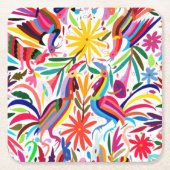 Kleurrijke Otomi-printer, Floral/Animal Pattern Kartonnen Onderzetters (Voorkant)