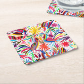 Kleurrijke Otomi-printer, Floral/Animal Pattern Kartonnen Onderzetters (Schuin)