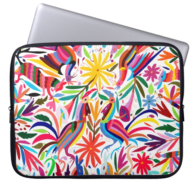 Kleurrijke Otomi-printer, Floral/Animal Pattern Laptop Sleeve (Voorkant)
