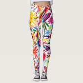 Kleurrijke Otomi-printer, Floral/Animal Pattern Leggings (Voorkant)