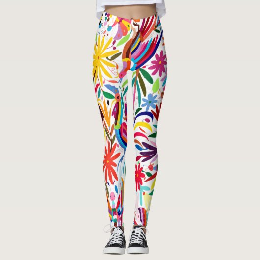 Kleurrijke Otomi-printer, Floral/Animal Pattern Leggings (Voorkant)