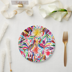 Kleurrijke Otomi-printer, Floral/Animal Pattern Papieren Bordje