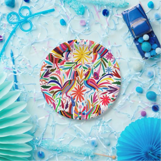 Kleurrijke Otomi-printer, Floral/Animal Pattern Papieren Bordje (Feest)