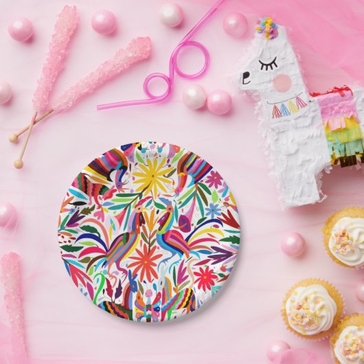 Kleurrijke Otomi-printer, Floral/Animal Pattern Papieren Bordje (Feest)
