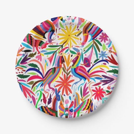 Kleurrijke Otomi-printer, Floral/Animal Pattern Papieren Bordje (Voorkant)