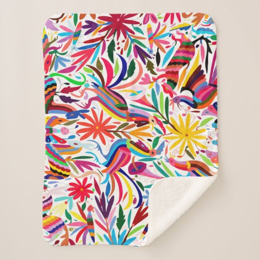 Kleurrijke Otomi-printer, Floral/Animal Pattern Sherpa Deken (Voorkant)