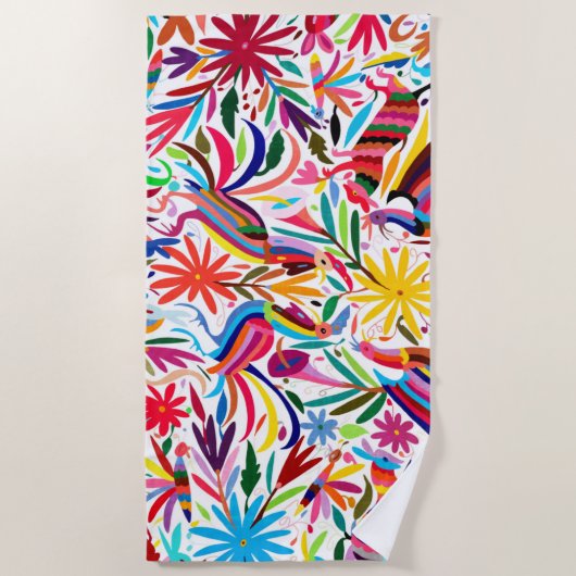 Kleurrijke Otomi-printer, Floral/Animal Pattern Strandlaken (Voorkant)