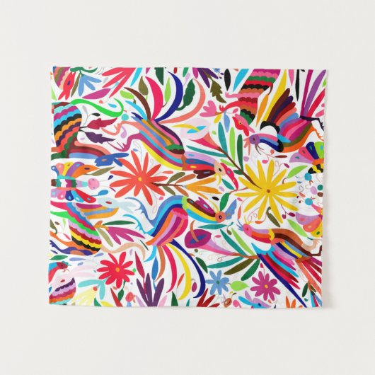 Kleurrijke Otomi-printer, Floral/Animal Pattern Wandkleed (Voorkant (horizontaal))