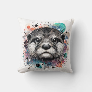 Kleurrijke Otter Gezichts Kunst Kussen