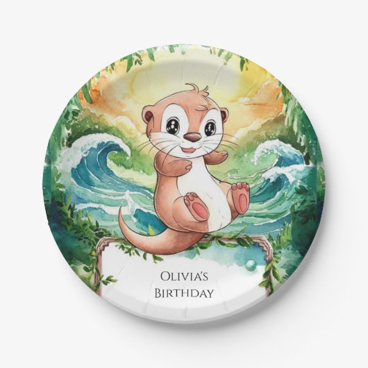 Kleurrijke Otter Verjaardag voor kinderen Papieren Bordje (Voorkant)