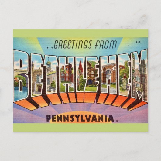 Kleurrijke Oude Bethlehem PA Briefkaart (Voorkant)