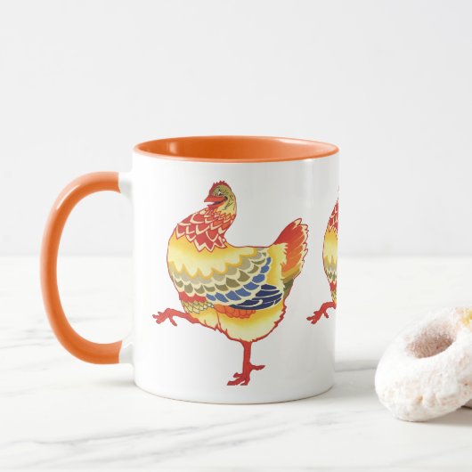 Kleurrijke oude boerderijkip van de boerderij mok (Met donut)