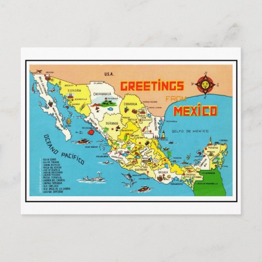 Kleurrijke Oude Mexico Kaart  (Voorkant)