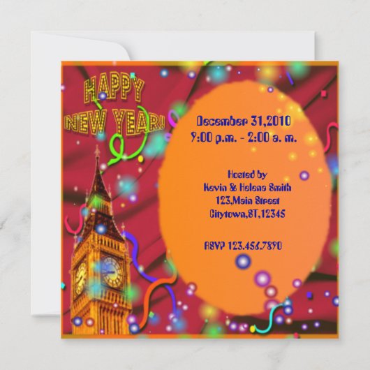 Kleurrijke Oudejaarsuitnodiging Kaart (Achterkant)