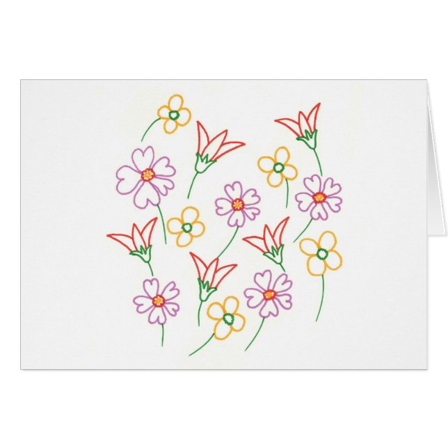 Kleurrijke Outline Tekening Flower Collage Kaarten (Voorkant Horizontaal)