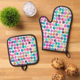 Kleurrijke ovenwant – Leuke waterverfkeuken & Pannenlap Set